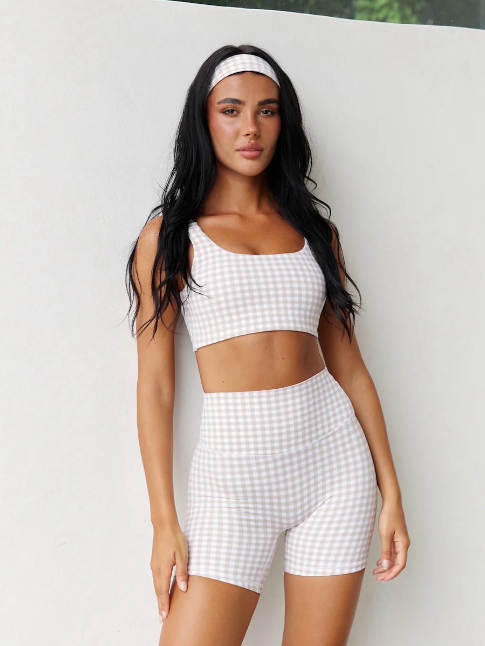 Astoria Activewear Beige Gingham 3 Piece Set M NWOT